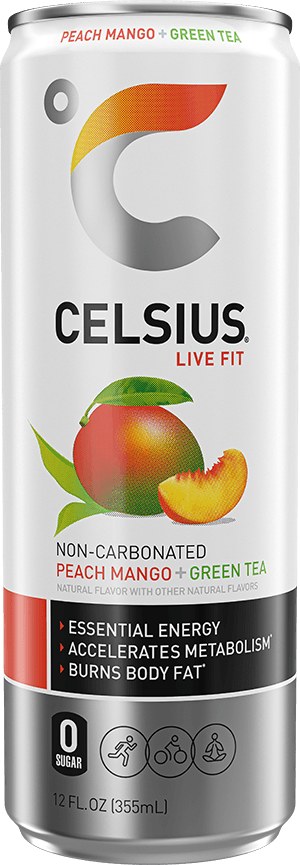 CELSIUS PEACH-MANGO GREEN TEA FIZZ FREE 12OZ