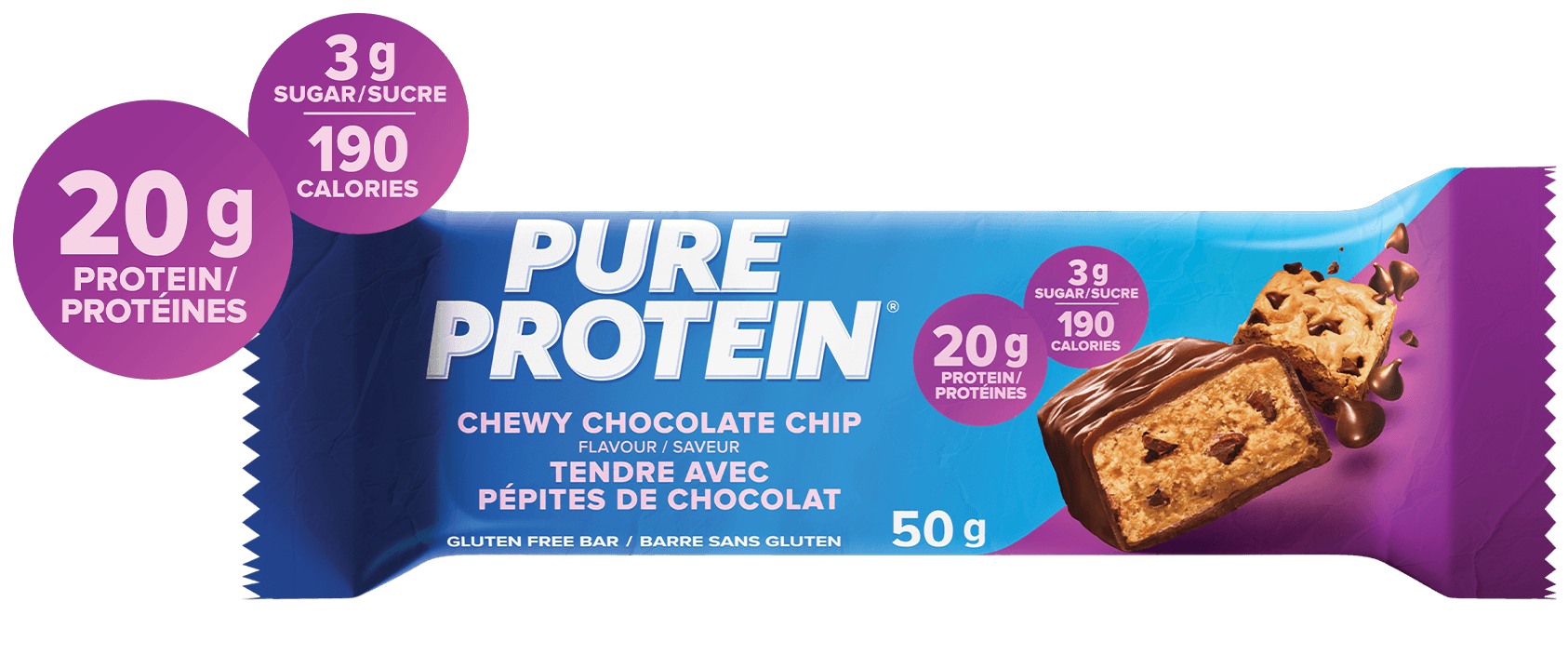 PURE PROTEIN BAR CHEWY CHOCOLATE CHIP 20G PROTEIN