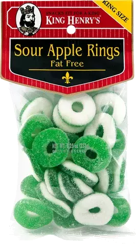 KING HENRY'S SOUR APPLE RINGS FAT FREE GUMMIES