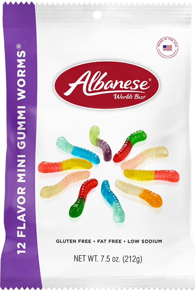 ALBANESE 12 FLAVOR MINI GUMMI WORMS 7.5 OZ